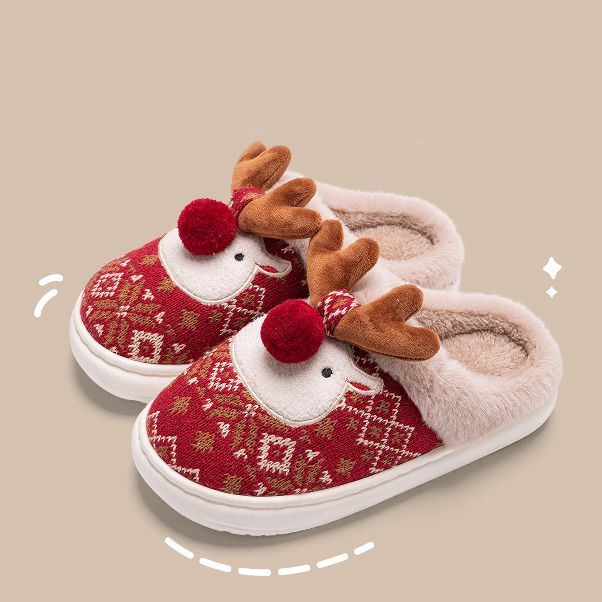 Cute Christmas Elk Plush Slippers Winter