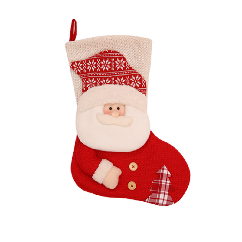 Large Red White Knitted Christmas Stocking Santa Claus