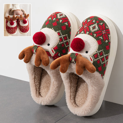 Cute Christmas Elk Plush Slippers Winter