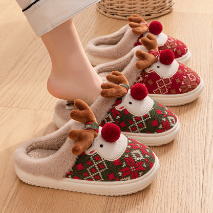 Cute Christmas Elk Plush Slippers Winter