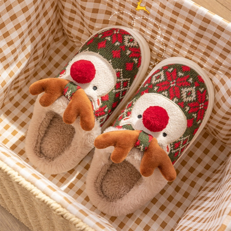 Cute Christmas Elk Plush Slippers Winter