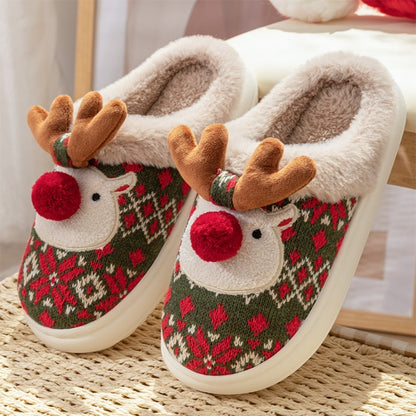 Cute Christmas Elk Plush Slippers Winter