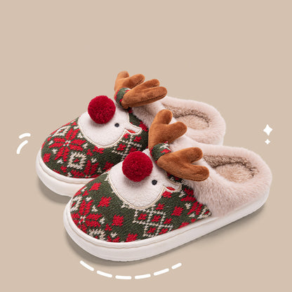 Cute Christmas Elk Plush Slippers Winter