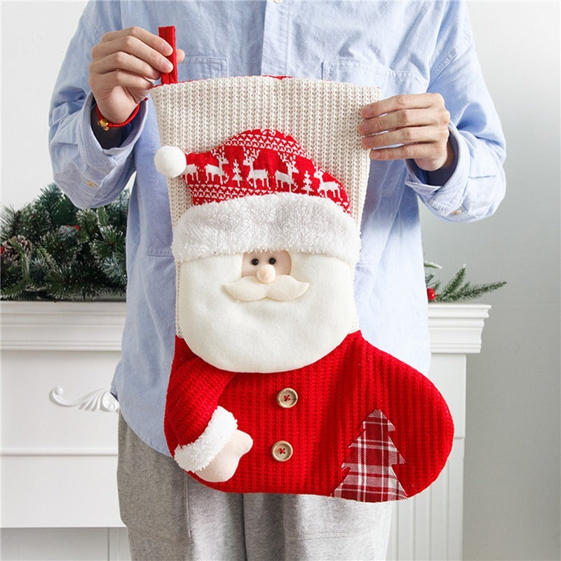 Large Red White Knitted Christmas Stocking Santa Claus